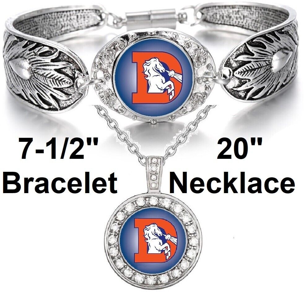 Denver Broncos Gift Womens 925 Sterling Silver Necklace, Bracelet Set Spec-D3D18