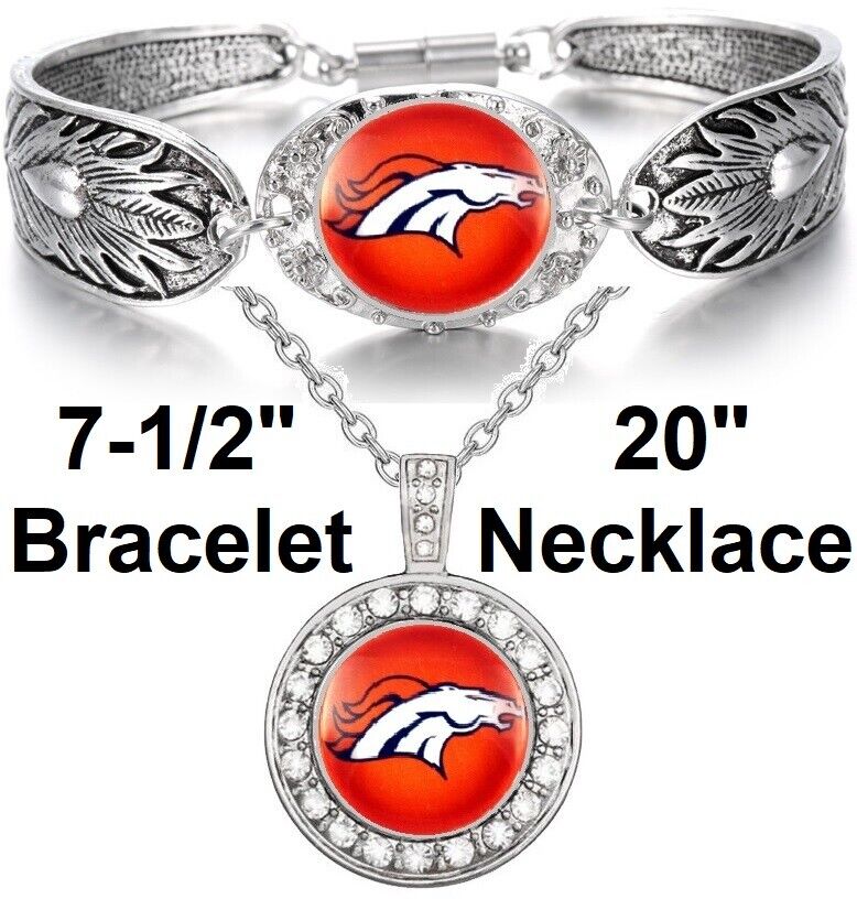 Denver Broncos Gift Womens 925 Sterling Silver Necklace, Bracelet Set D3D18 Spec