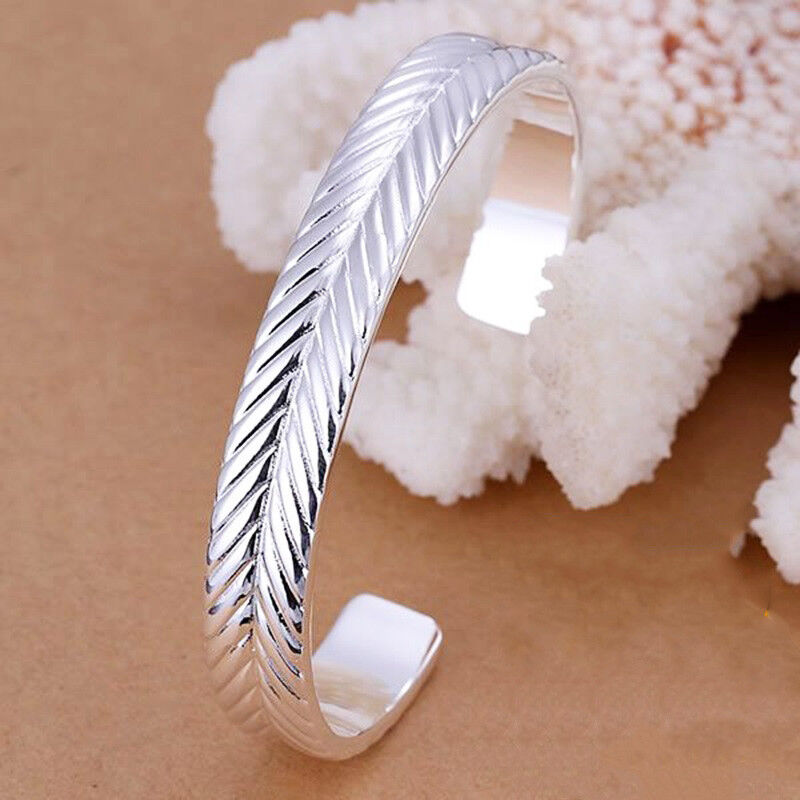 925 Sterling Silver Womens Opulent 6.5" Adjustable Wide 12mm Bangle D553