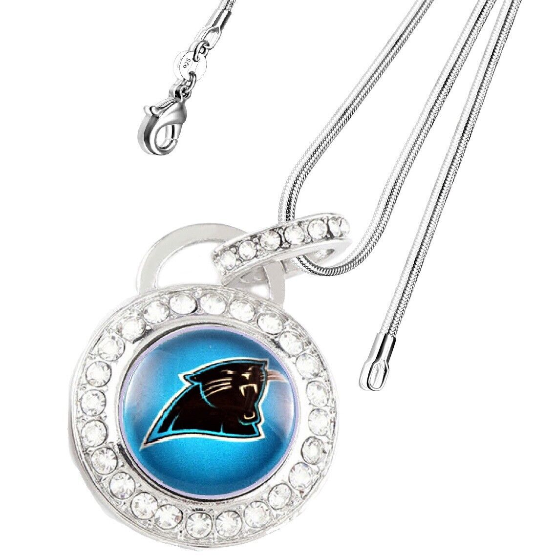Carolina Panthers Sterling Silver Womens Link Chain Necklace Crystal Pendant D17