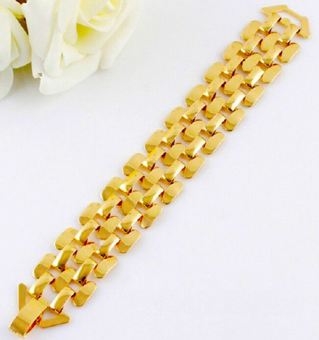 18k Gold Bracelets Womens Opulent Style 1" Link Chain Bracelet w Gift Pkg D470R