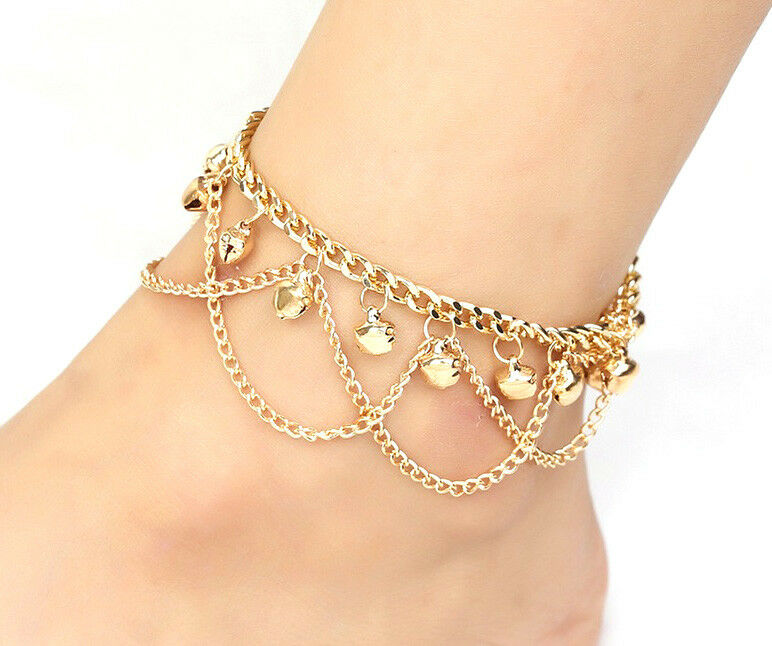 14k Gold Womens Adjustable Layers Anklet Ankle Link Chain Bracelet  D579D