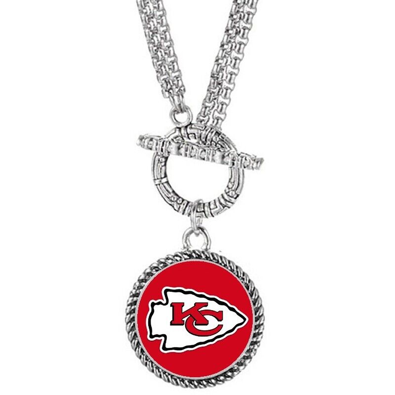 Kansas City Chiefs Womens Double Layer T-Bar Chain Link Pendant Necklace D15