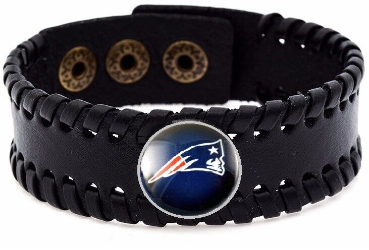 New England Patriots Mens Womens Black Leather Bracelet Football Gift D8-1