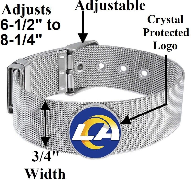 Los Angeles LA Rams Mens Womens Silver Adjustable Bracelet w Gift Pkg D6