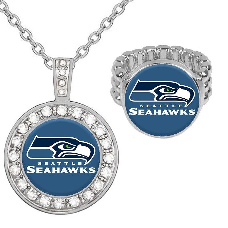 Seattle Seahawks Gift Set Womens 925 Sterling Silver Necklace And Ring D18D2