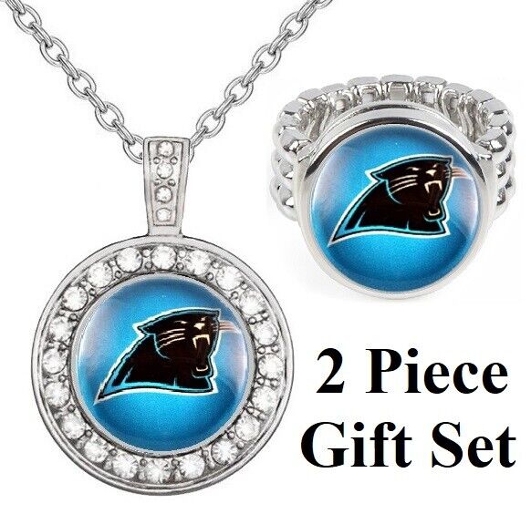 Carolina Panthers Gift Set Womens 925 Sterling Silver Necklace And Ring D18D2