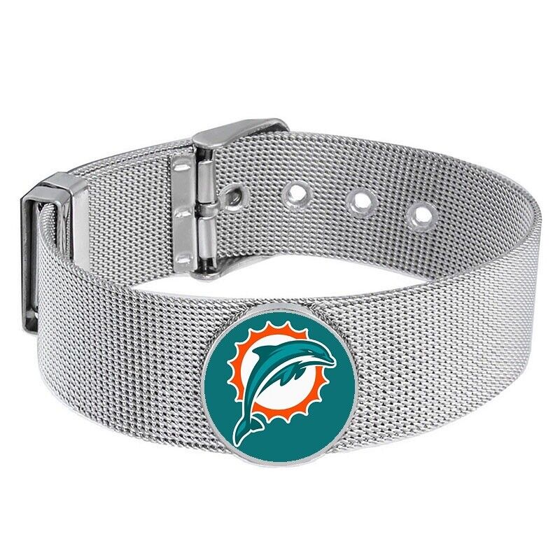 Miami Dolphins Mens Womens Silver Adjustable Bracelet W Gift Pkg D6