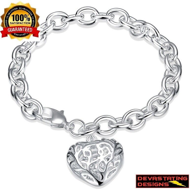 Mother's Day 925 Sterling Silver Womens Heart Link 7" Bracelet + GiftPk D473B