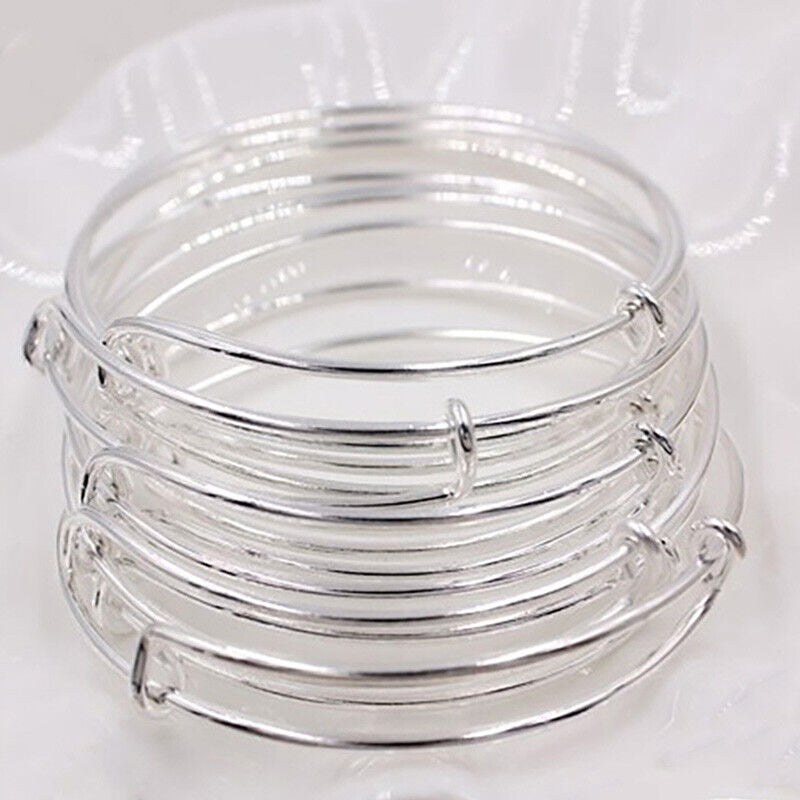 10Pieces 925 Sterling Silver Adjustable Fine Bracelets Bangle DIY D194G