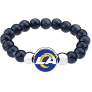 New Los Angeles Rams Women'S Men'S Black Beaded Chain Bracelet Gift Pkg D1