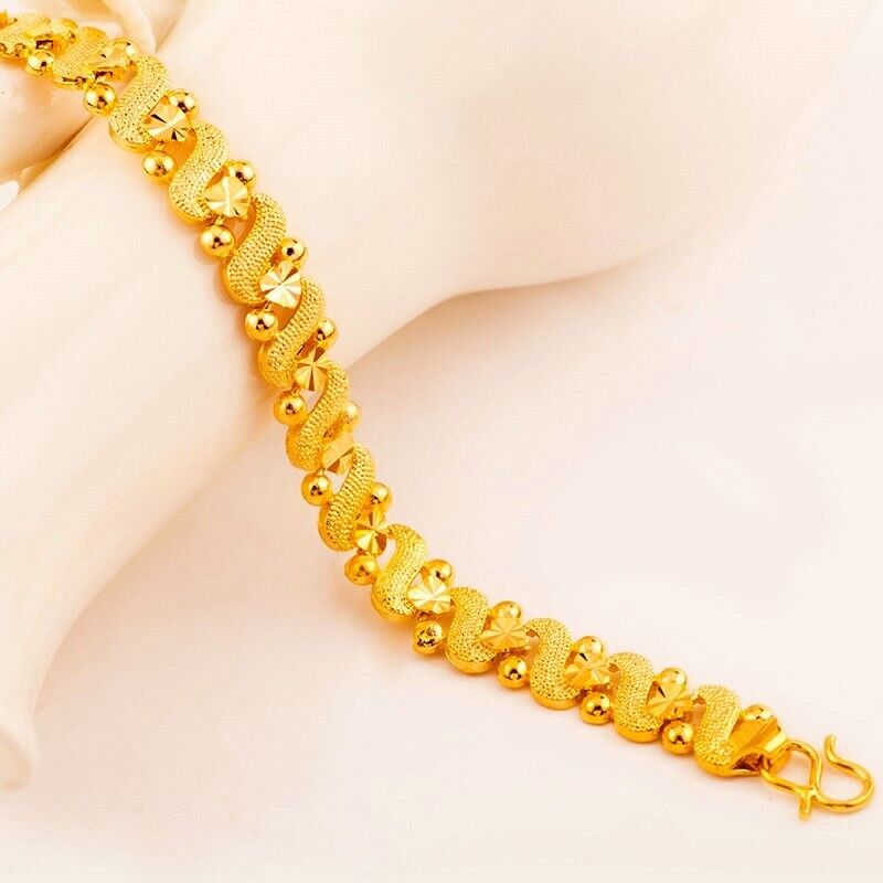 14k Yellow Gold Small 7" Womens 8mm Link Chain Love Hearts Bracelet w GiftP