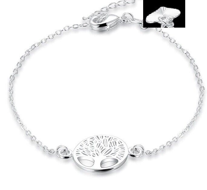 925 Sterling Silver Women's Chain Adjustable Tree Anklet Bracelet D706