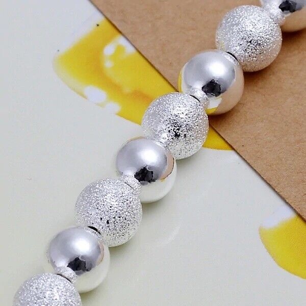 925 Sterling Silver Elegant Bracelet Women's 8mm Beaded Beads D24B