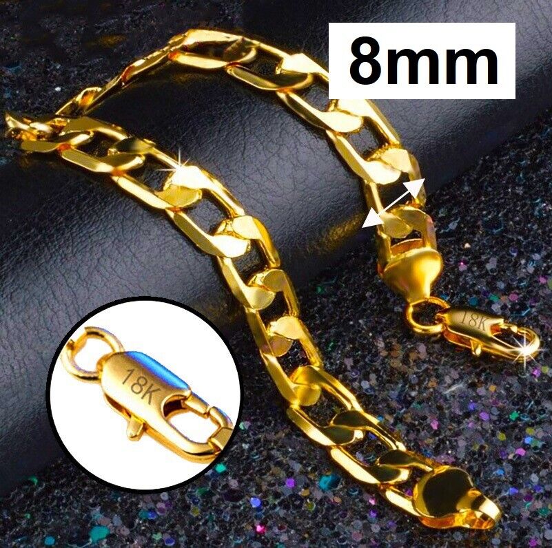 18k Yellow Gold Mens Wide 8mm Curb Link Chain Bracelet w Gift Pkg D631