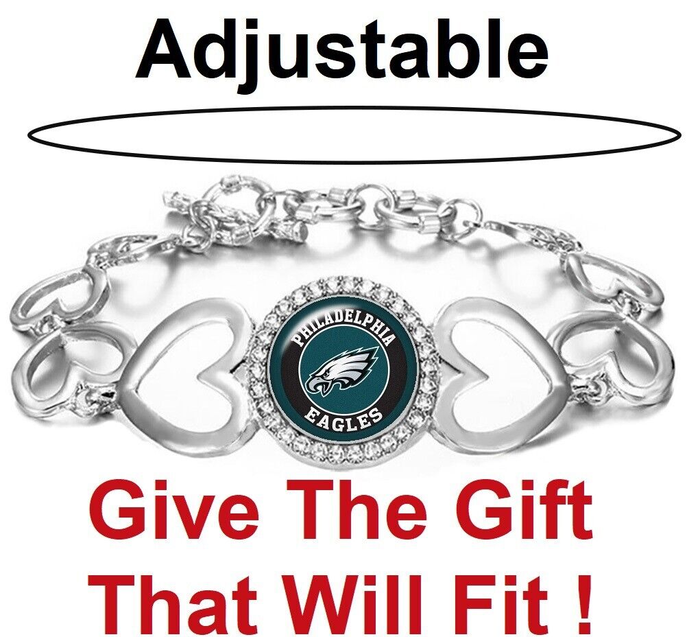 Special Philadelphia Eagles Womens Silver Heart Link Adjust. Bracelet Gift D27