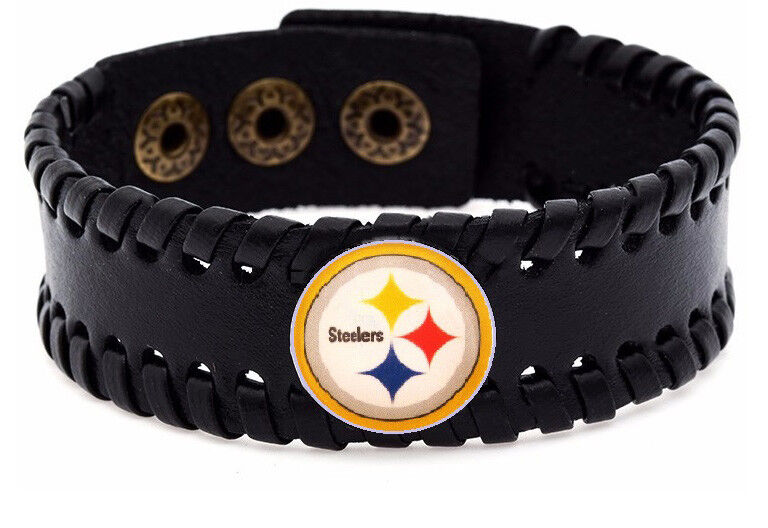 Pittsburgh Steelers Adjustable Men'S Black Leather Bracelet Football Gift D8