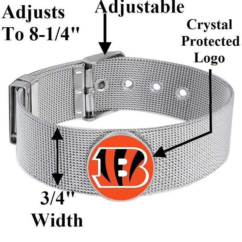 Cincinnati Bengals Mens Womens Silver Adjustable Bracelet w Gift Pkg D6