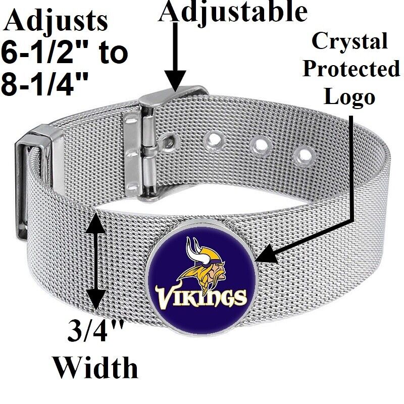 Minnesota Vikings Mens Womens Silver Adjustable Bracelet w Gift Pkg D6