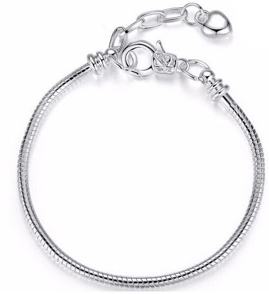 925 Sterling Silver Women's DIY Charm Big Large 9" Bracelet Removable End D403