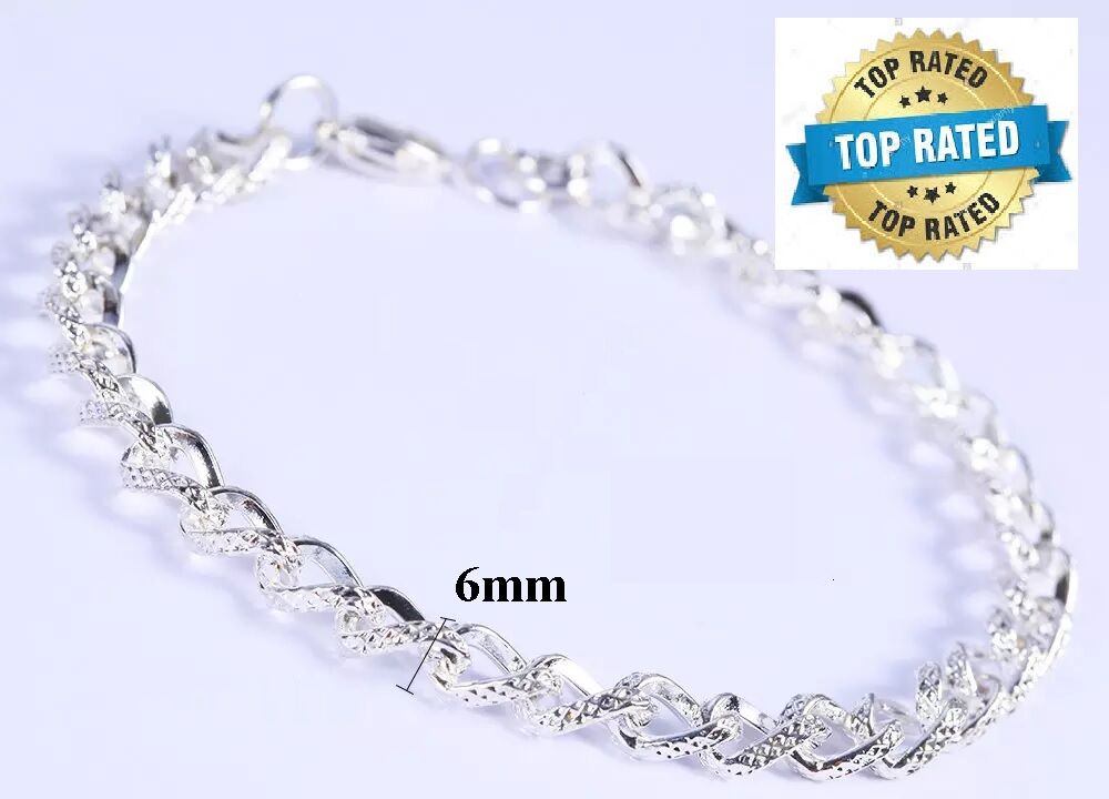 925 Sterling Silver Linked Chain Women's Men's Bracelet Bangle +Gift Pouch D174