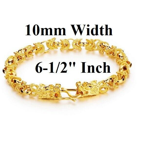 18k Yellow Gold Women Girl Link Chain Dragon Bracelet 5" 6" 6.5" 7" 7.5" 8" D731