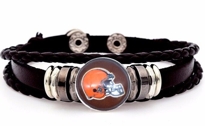 Cleveland Browns Mens Womens Black Leather Bracelet Football + Giftpg D14-1