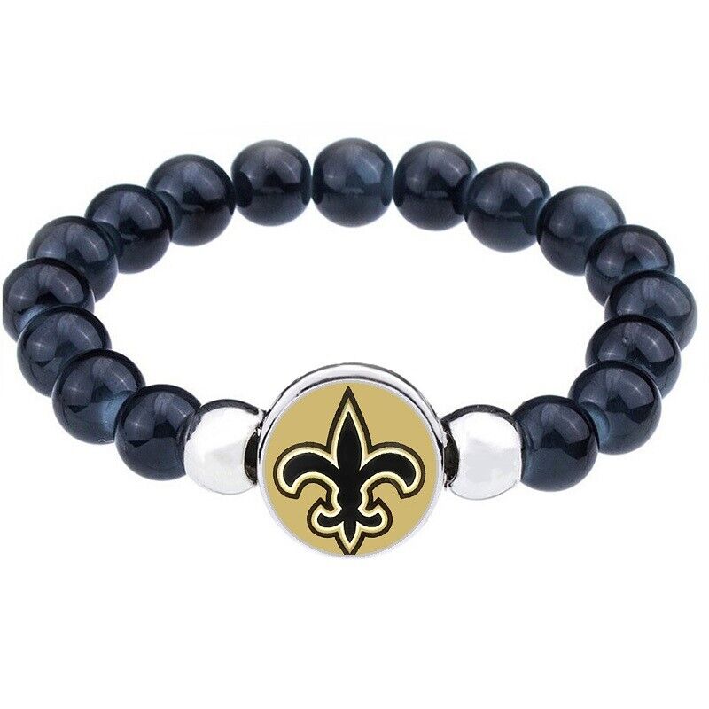 New Orleans Saints Women'S Men'S Black Beaded Chain Bracelet + Giftpkg D1-1