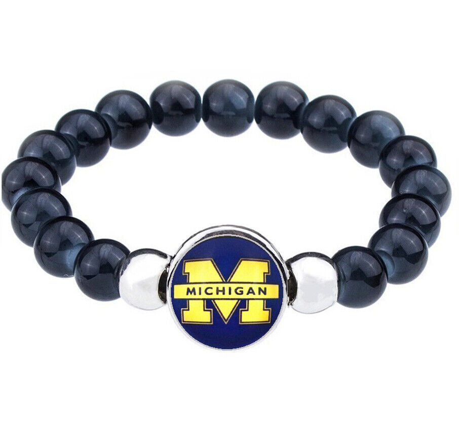 Michigan Wolverines Womens Mens Black Bead Chain Bracelet Gift D1