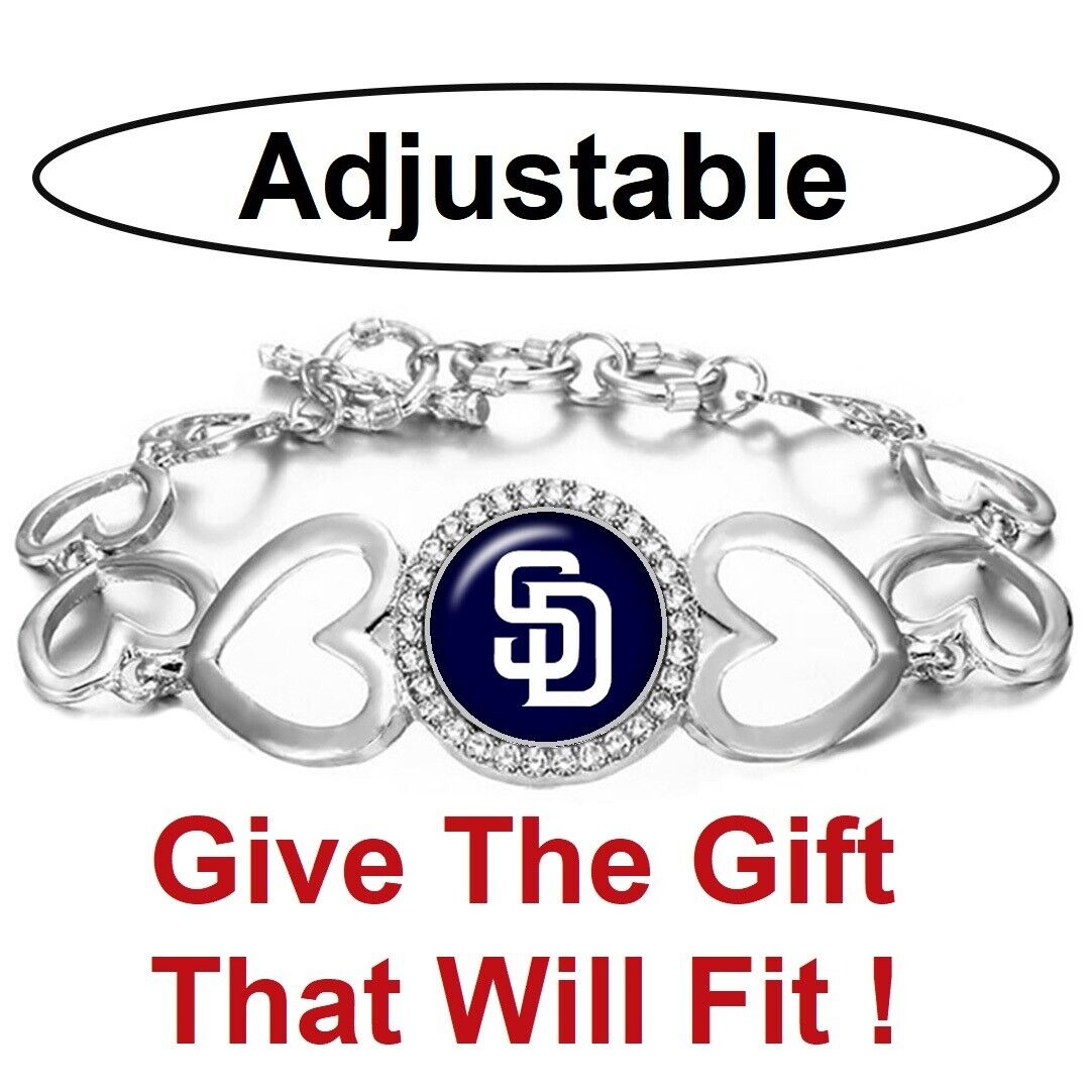 San Diego Padres Women'S Silver Adjustable Heart Bracelet W Gift Pkg D27