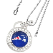 New England Patriots Sterling Silver Womens Link Chain Necklace Crystal Pend D17