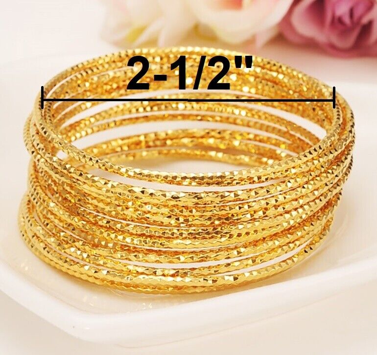 5 PcSet 18k Gold Italian Womens SlipOn Stacking Bangles 2.5" Diameter D985