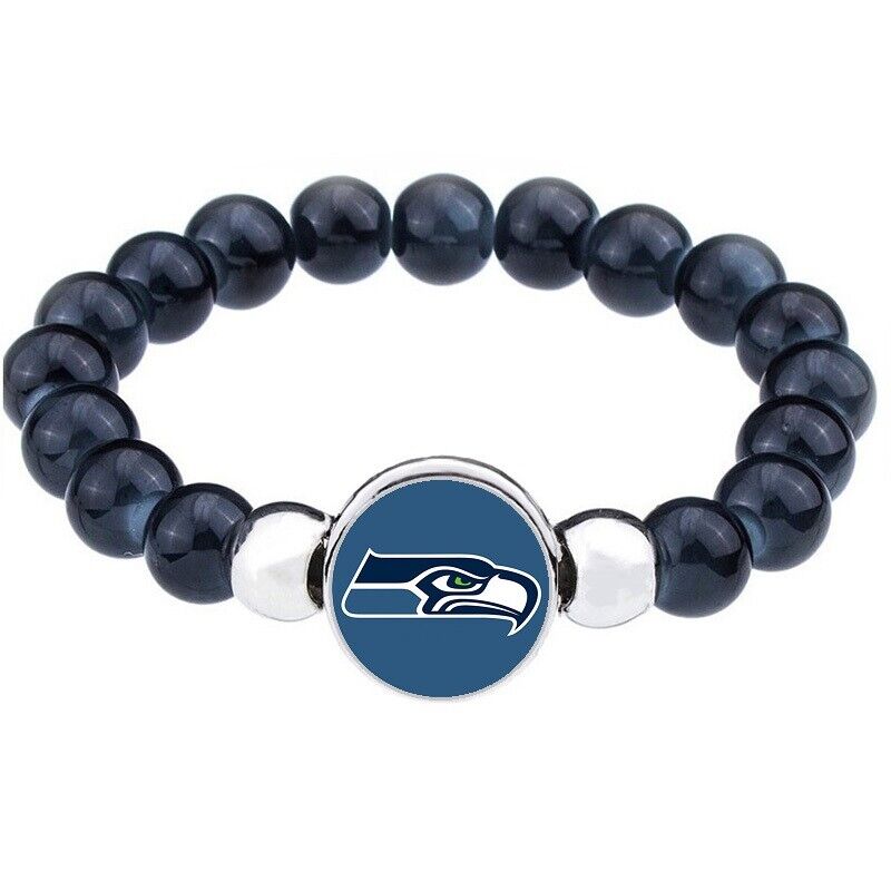 Seattle Seahawks Women'S Men'S Black Beaded Chain Bracelet W Gift Pkg D1