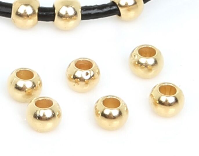 50 Piece Lot 18k Gold 6mm Beads - Spacers For Bracelets Bangle DIY