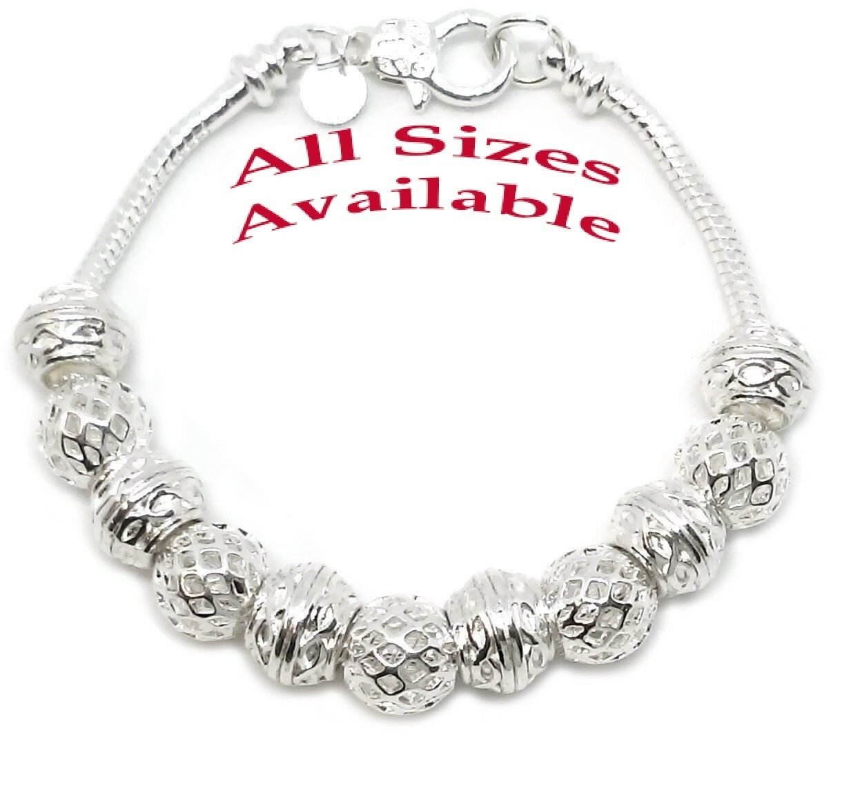 925 Sterling Silver Beads And Snake Chain Bracelet Small Reg Large SIzes+GiftPkg