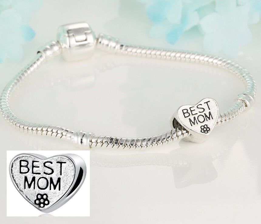 Valentine's 925 Sterling Silver Womens Elegant Best Mom Heart Bracelet +GiftPkg