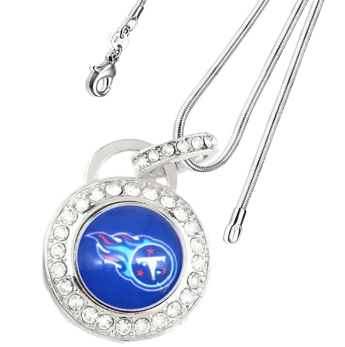 Tennessee Titans Sterling Silver Womens Link Chain Necklace Crystal Pendant D17