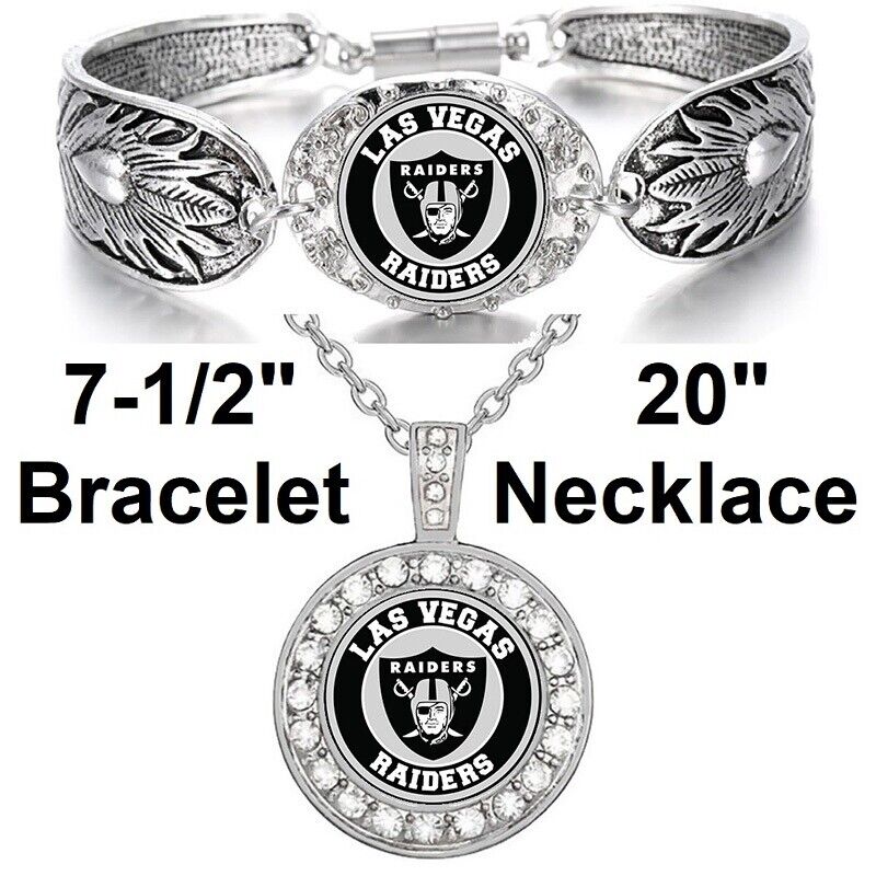 New Las Vegas Raiders Gift Set Womens Sterling Silver Necklace, Bracelet D3D18