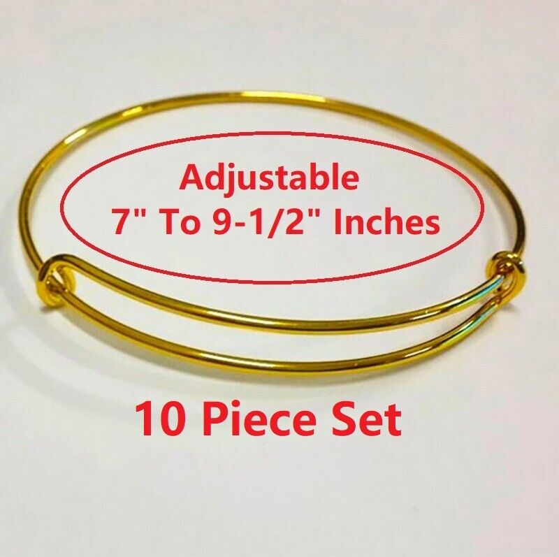 10 Piece Lot 18k Gold Bracelets Bangle DIY Adjustable 7" To 9-1/2" D254