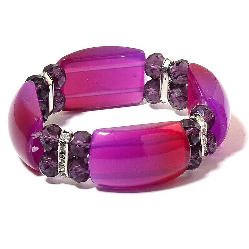 2 Pc Set Rose Quartz, Amethyst Beads Austrian Crystal Stretchable Bracelets S7