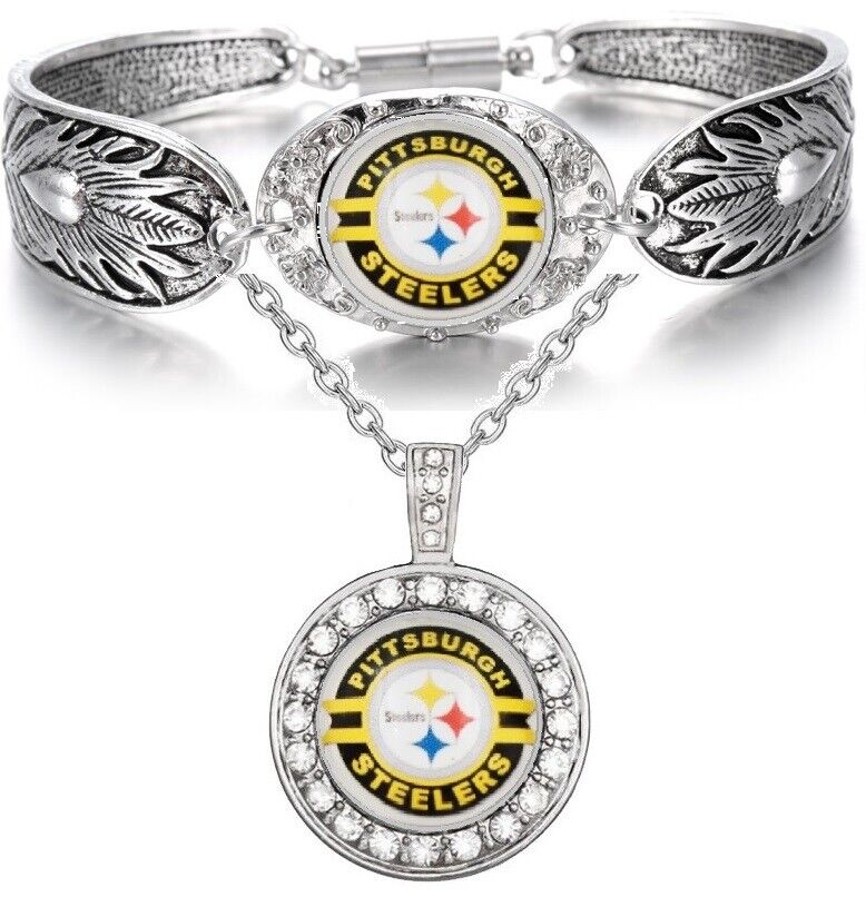 Special 2 Pc Pittsburgh Steelers 925 Sterling Silver Necklace And Bracelet D3D18