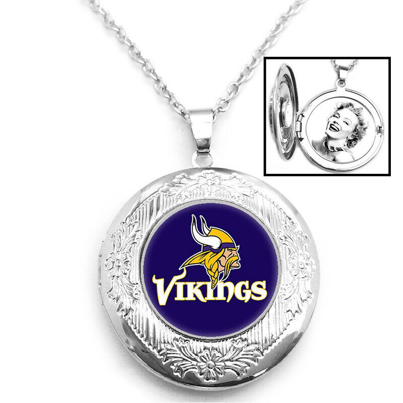 Minnesota Vikings Womens 925 Silver 20" Link Chain Necklace And Photo Locket D16