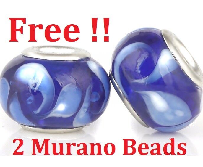 Mother's Day 925 Sterling Silver Barrel Clasp Bracelet And 2 Free Murano Beads