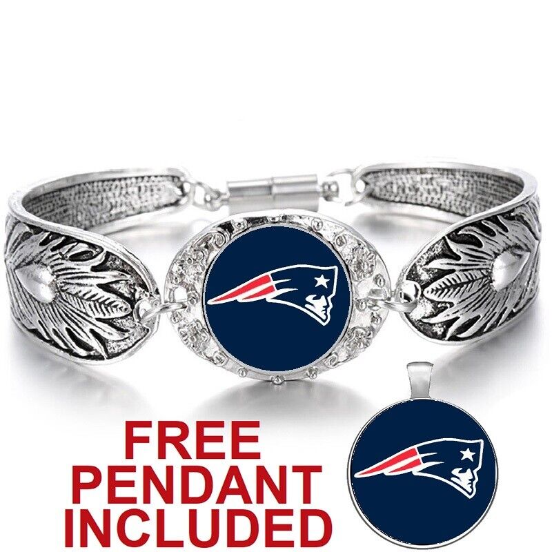 New England Patriots Women'S Sterling Silver Bracelet Football Gift W Gift Pk D3