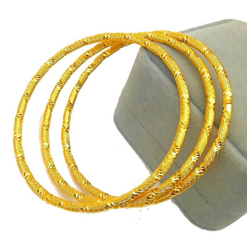 3 PcSet 18k Yellow Gold Womens Stacking Bangles 2.5" Dia. For 7" Wrist D985