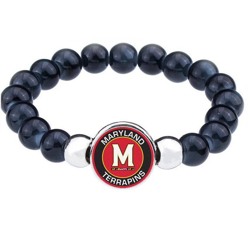 University Of Maryland Terrapins Womens Mens Black Bead Chain Bracelet Gift D1