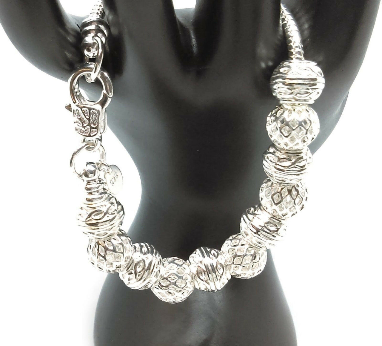 925 Sterling Silver Beads And Snake Chain Bracelet Small Reg Large SIzes+GiftPkg