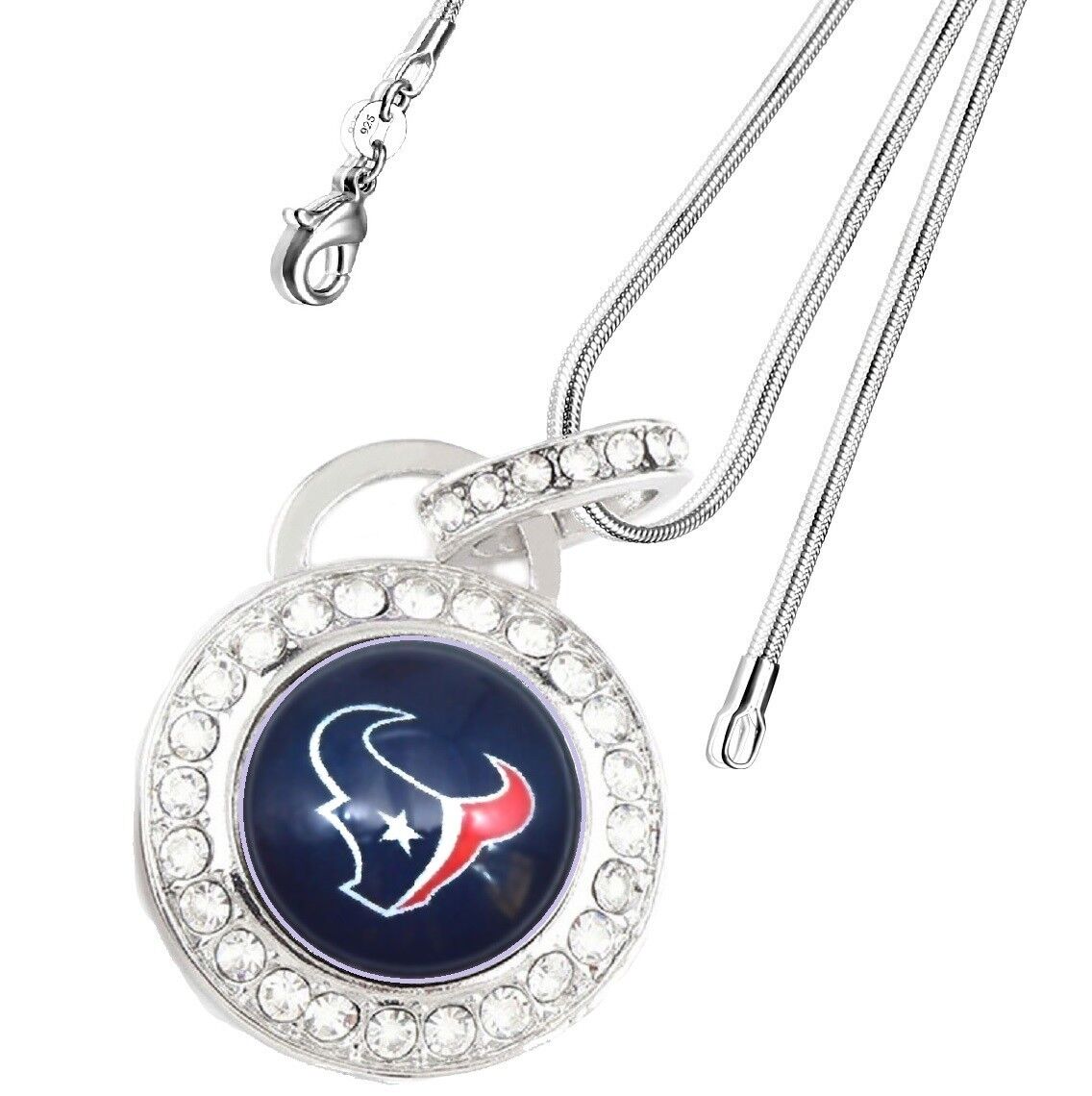 Houston Texans Sterling Silver Womens Link Chain Necklace Crystal Pendant D17