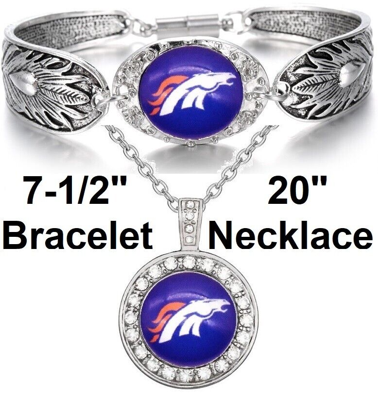 Denver Broncos Gift Womens 925 Sterling Silver Necklace, Bracelet Set D3D18