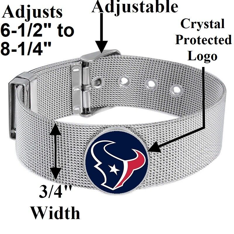 Houston Texans Mens Womens Silver Adjustable Bracelet w Gift Pkg D6